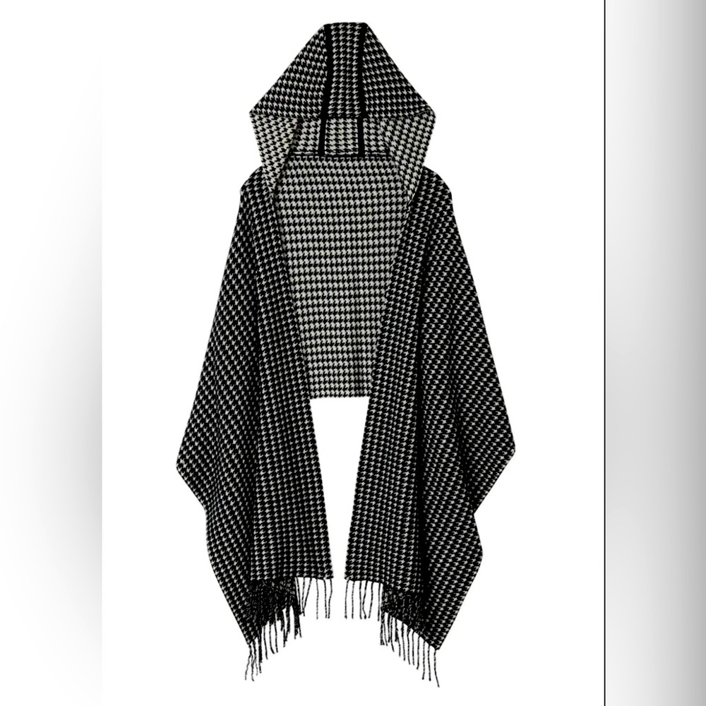 NWT the cashmere project Houndstooth Cashmere Hooded Scarf - retail $456